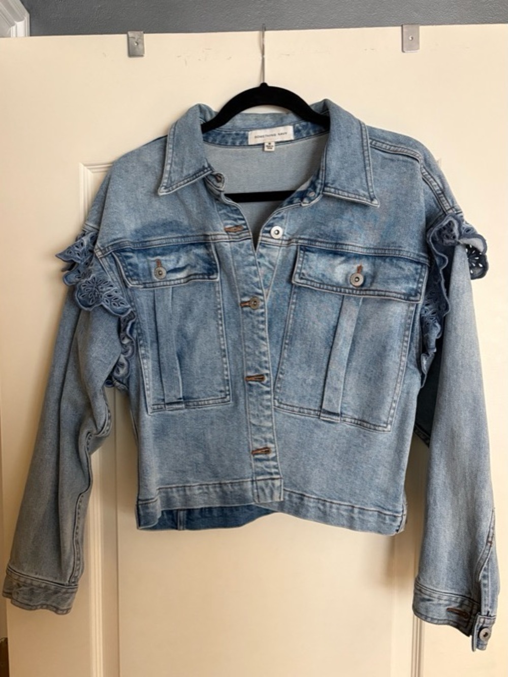 Something Navy: Celeste Ruffle Jacket, Washed Indigo (DENIM) - Picture 2 of 5